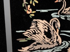 Pair of Unframed Vintage Paint By Number Velvet Board Painting Swans in Lake PBN