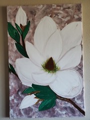 Handmade Painting Acrylic Wood Frame 24x16x0.5in Art Decor Flowers Magnolia