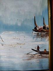 Vintage Signed – Boats in Harbor – Seascape Oil on Canvas Hong Kong Art