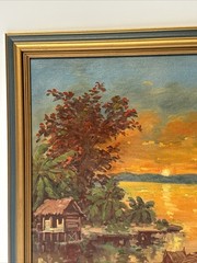 VINTAGE SUNSET PAINTING IMPRESSIONIST LANDSCAPE EVENING GLOW LISTED FAMOUS OIL