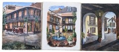 (3) Vintage Signed Murphy Paintings New Orleans LA Courtyards French Quarter Art