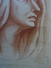 VAN LOO (1705-1765) LARGE ENGRAVING SEPIA XVIII° PORTRAIT VIRGIN WOMAN ROCOCO