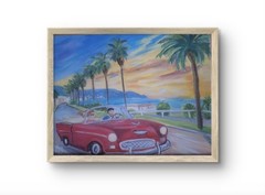 Bold Classic Red Car Original Acrylic Painting 9×12