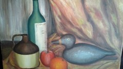 Vintage Oil Painting Fruit decoy duck Still Life Signed TOBY 73 American Realism