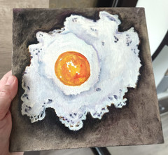 Original Oil Painting on Canvas board 20x20cm Fried Egg Art Kitchen Wall Art