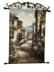 Original Oil On Canvas Tuscan Villa In Italy Iron Hanger 34” X23” Signed