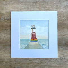 Gay Pride Art – Chicago Hollywood Beach Rainbow Port Light, Square 8×8″