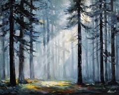 Leonid Afremov LIGHT THROUGH THE MISTY PINES 30″x24″ LIMITED EDITION GICLEE