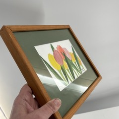 Signed Original Watercolor Painting Tulips Matted in Wood Frame 11×8″ (6.5×4.5)“