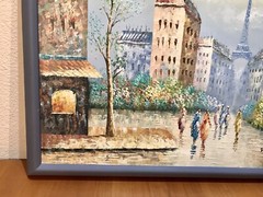 ✅Vintage Oil Painting by Davis Paris, France Eiffel Tower Landscape Medium Size