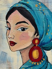 Boho Woman with Teal Scarf Original Acrylic Painting 11×14 Signed Canvas Art