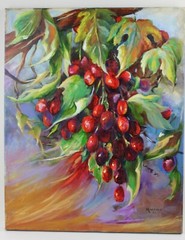 original signed cluster of grapes oil/acrylic painting on canvas 20×16