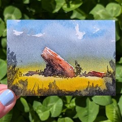 ACEO Print, Red Rocks Rainy Green Summer Landscape, 2.5″ x 3.5″