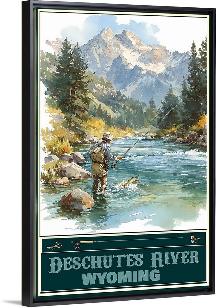 Deschutes River Oregon Fly Fishing Travel Poster for Prints Framed or Canvas
