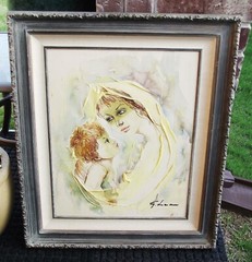 VINTAGE G. LUCIANA ORIGINAL OIL PAINTING MOTHER & CHILD WOOD FRAME CERTIFICATE