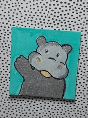 DOLLHOUSE MINIATURE Hand painted WALL PICTURE Hippo ~ 1.5 Inch Painting by GAT
