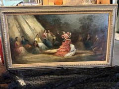 Exquisite Large Oil on Canvas Flamenco Dancer Signed Vidal Painted In Italy