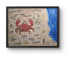 Original Acrylic 9×12 Red Crab Painting Signed Neo- Impressionist Canvas Wall…