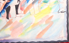 Original Art Line Drawing with Watercolor Signed but difficult to decipher VGC