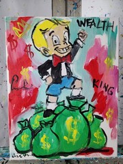 Aleph Original Art Richie Rich 14×11 Abstract Pop Art Wall Art Painting Canvas
