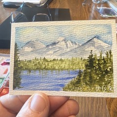 Donna Hawk ACEO Original Mini Watercolor Mountains Lake Signed Unframed