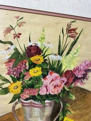 R Habermann 1966 „Still Life With Flowers Scene“ Gouache Painting -Signed/Framed