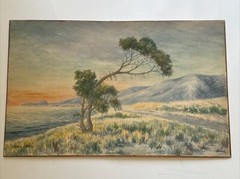 CONWAY GRIFFITH PAINTING ANTIQUE CALIFORNIA SUNSET EVENING BEACH COAST 1920’S