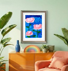 Pink Water Lotus Contemporary Acrylic Expressionist Original 9×12 Painting