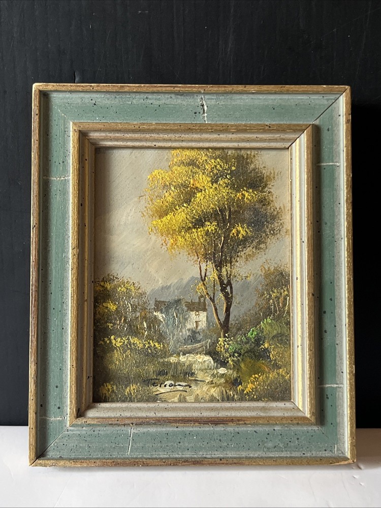 Miniature Textured Oil Estate Landscape and Nature Art Painting Artist Signed