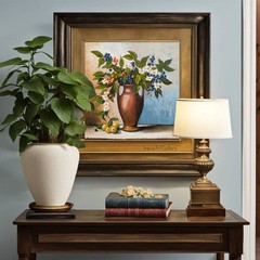 Original Oil Painting Floral Still Life Blue Berries White Blossoms Rustic Art