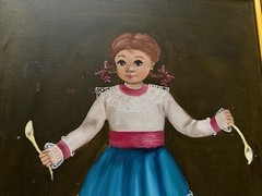AGAPITO LABIOS ORIGINAL OIL ON CANVAS PAINTING GIRL IN LACE DRESS W/ CALLA LILY