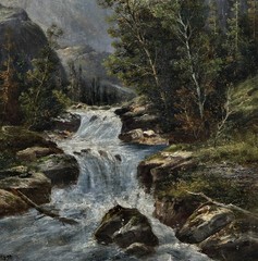 Oil On Canvas Wood Signed L. Ottinger Alpine Landscape Wildbach Gesäuse