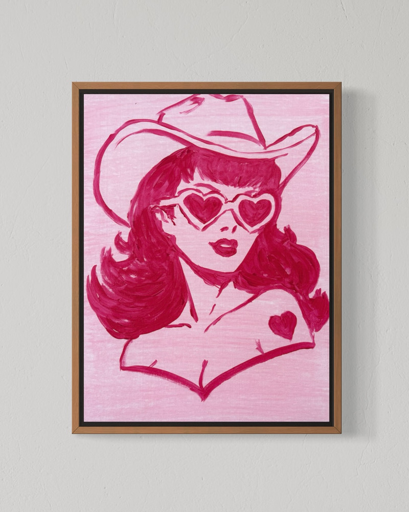 Original Retro Cowgirl Pink Canvas 12×16 Acrylic Colorful Western Pop Art
