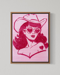 Original Retro Cowgirl Pink Canvas 12×16 Acrylic Colorful Western Pop Art