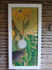 Vintage Ooak Original 1972 Painting. Botanical, Mushroom, Caterpillar. Framed