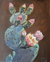 Cactus in Bloom – Original Oil Painting 10×12″