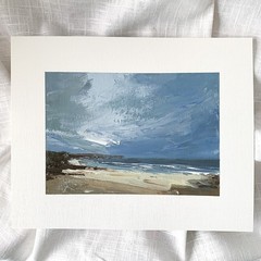 8×10 Original Oil Seascape Painting Rocky Beach Ocean Storm Coastal Art G2U