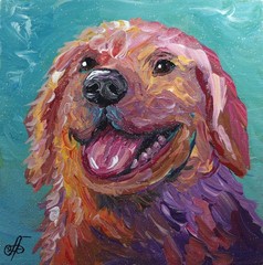 Colorful Golden Retriever Dog Original Acrylic Painting Pet Portrait Decor 6×6