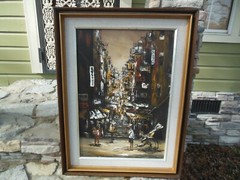 Vintage Asian Painting Street Scene Authentic Signed 36″ x 26.5″