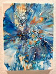 Original Painting On Canvas Fluid Pour blue bloom 9 x 12 x .75