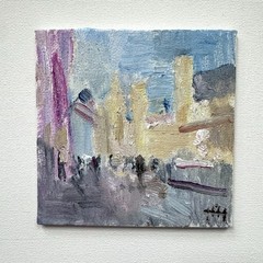 Downtown Walk 4×4 original oil painting urban landscape fine art