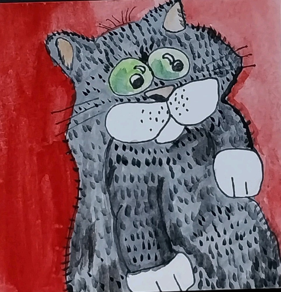 Original Impressionist Tiny CAT Painting 4×4 Inch Hand Painted Art Signed By GAT