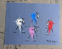 4 BRAZZAVILLE- CONGO MCM African Folk Art Signed Gouache Painting MIDCENTURYMOD
