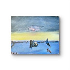 Farm At Sunrise Original Expressionism Acrylic Abstract Canvas