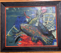 Carlo of Hollywood Original Oil Painting Modernism Fish Net Mid Century Modern