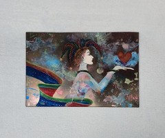 Reverse Painted Acrylic (Plexiglas) Panel Jester Fantasy Mixed Media Art