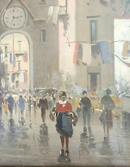 B. Ciappa, Place du village animée, Oil on Canvas, 20th Century