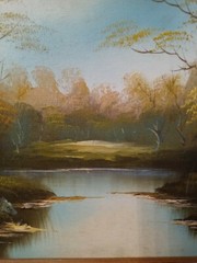 Vintage Oil Painting On Canvas Signed Fazo Imma Framed River Trees 20 1/2″ x 16″