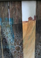 „City Flowers“ Painting-View of Field & House through Fence -1973-William Gorman