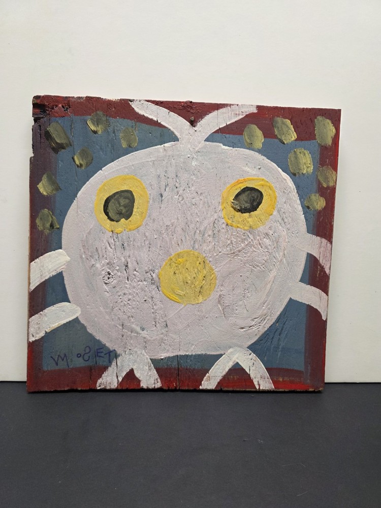 Original Mose Tolliver T White Baby Bird Blue Folk Art Can Tab 12.25″ X 11.75″